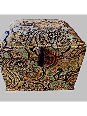 Paisley Storage Box Lidded Padded Top Tassle Sheffield Home Brown Gold 11"x 10"